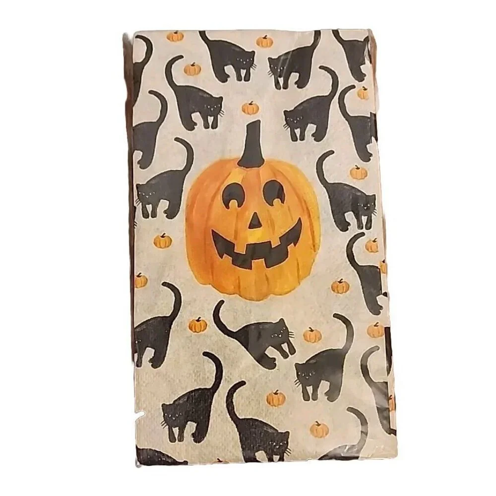 Halloween Black Cat Pumpkin Paper Dinner Napkins Hand Bath Buffet Towels 40 Pk